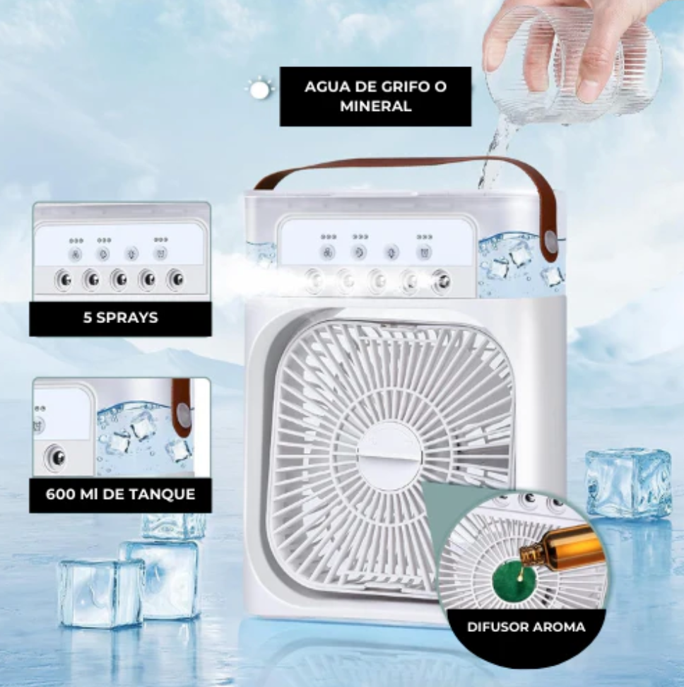 Aire Acondicionado Portátil - Ventilador, Humidificador, Difusor de aroma, Luz nocturna (4 EN 1) BLANCO